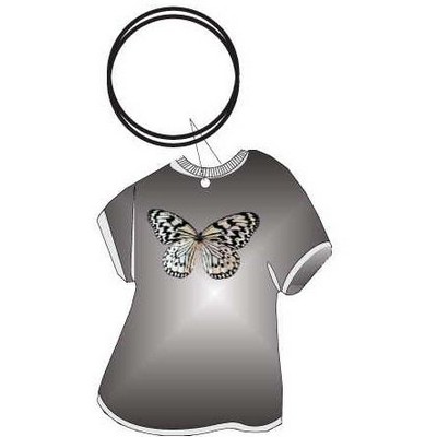 Black & White Butterfly T Shirt Keychain w/Mirrored Back (4 Square Inch)