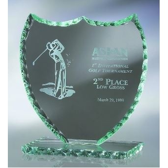 Medium Jade Glass Pearl Edge Shield Award