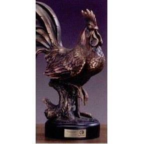Rooster On Tree Stump Trophy w/Round Base (11.5"x14")