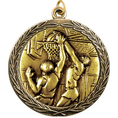 Stock Medal w/ Round Edge & Wreath (Basketball Male) 2 1/2"
