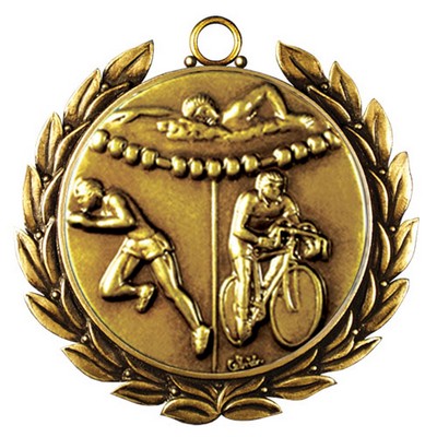 Regency Stock Medal w/ Wreath (Triathlon) 2 3/4"