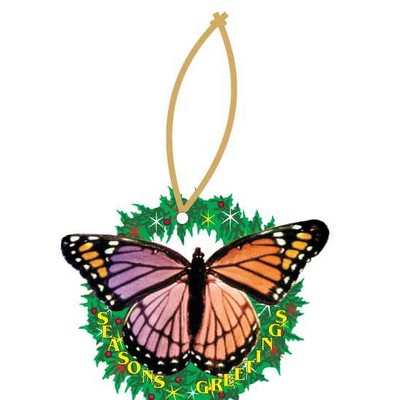 Purple & Pink Butterfly Wreath Ornament w/ Mirrored Back (10 Square Inch)