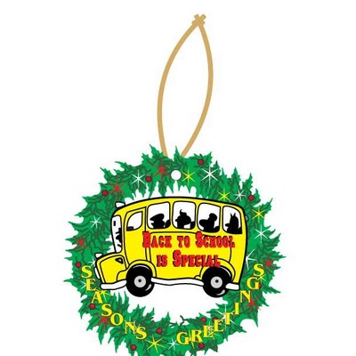 School Bus w/ Slogan Wreath Ornament w/ Mirrored Back (2 Square Inch)