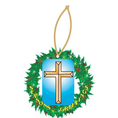 Gold Cross Executive Wreath Ornament w/ Mirrored Back (10 Square Inch)