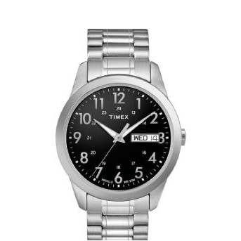 Timex® Silver Elevated Classics Dress Expansion Watch W/ Black Dial