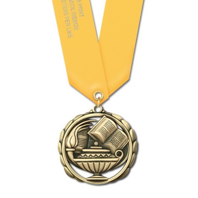 Lamp of Learning ES Medal w/Satin Neck Ribbon (2 3/8")
