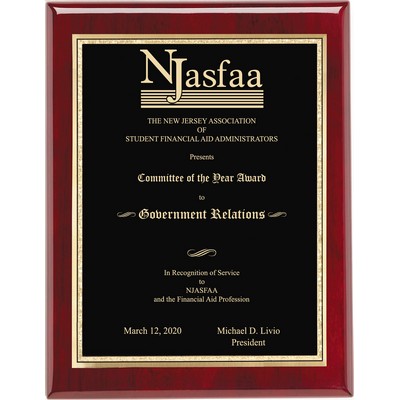 Piano Finish Rosewood Plaque w/Metal Engraving Plate (7"x9")