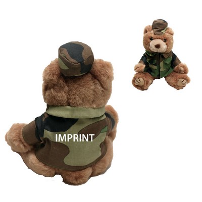 8" Marine Bear Stuffed Animal - Green Camo w/One Color Imprint