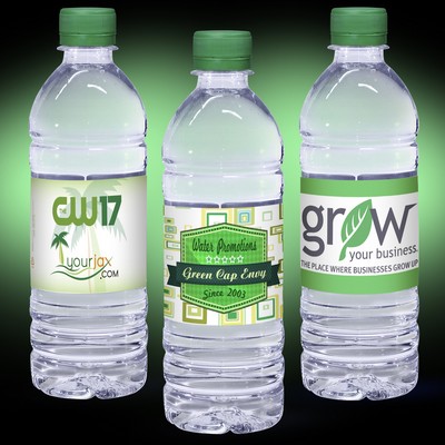 16.9 Oz. Custom Label Spring Water w/Green Flat Cap - Clear Bottle