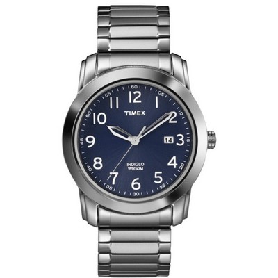Timex® Mens SilverTone Expansion Band Blue Dial