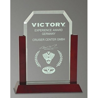 9" Premier Glass Clipped Corner Award w/Mahogany Base