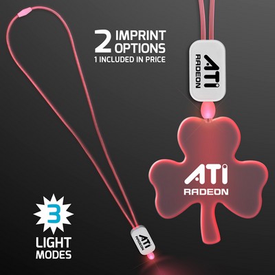 Neon Look Necklace Red LED Lanyards with Acrylic Shamrock Pendants - PRINTED