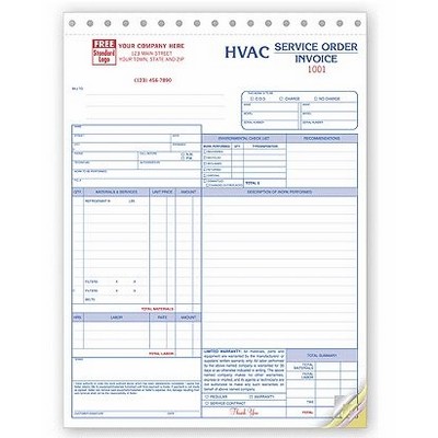 HVAC Service Order/Invoices Forms (3 Part)