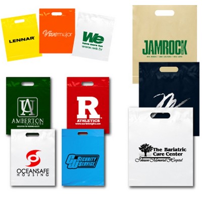 Reinforced Plastic Bags w/Fold Over Top & Die Cut Handles (12"x 15"x 3")