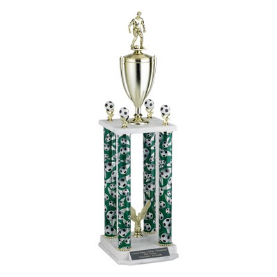 29" Four Column Soccer Trophy & Cup w/Figure & Trim