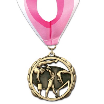 Female Gymnastics ES Medal w/Stock Millennium Neck Ribbon (2 3/8")