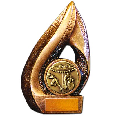 Stock Flame 7" Trophy with 2" Triathlon Coin, Engraving Plate