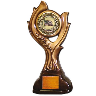 Stock 15" Victory Trophy- With 2" US Flag Coin and Engraving Plate