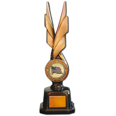 Stock Phoenix 14" Trophy with 2" US Flag Coin and Engraving Plate