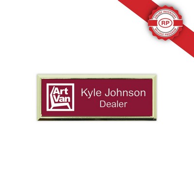 Plastic Framed Badges Square Corners (1"X3") (Screened & Engraved)