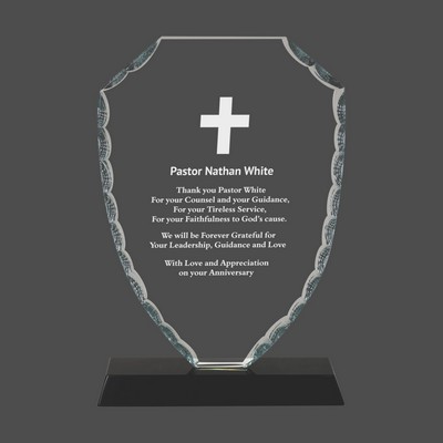 Shield Facet Glass Award on Black Base (7½")
