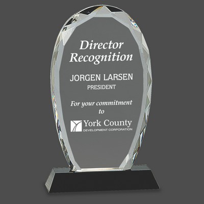 Oval Facet Crystal Award on Black Pedestal Base (9")