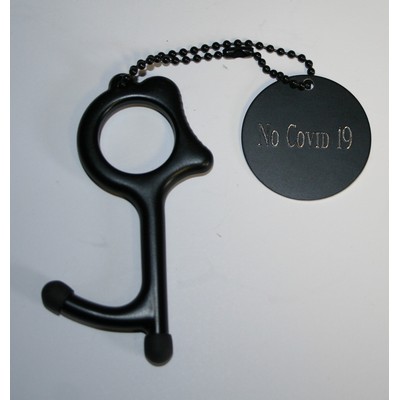 MySafeKey No Touch Door Opener keychain tool w/ personalized aluminum tag & 4" beaded ball chain