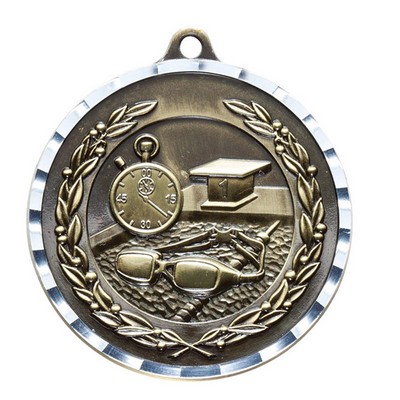 Swimming Antique Finish Brass Medal