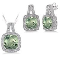 Jilco Inc. Green Amethyst & Diamond Earring & Necklace Set