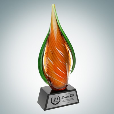 Art Glass Orange Creamsicle Award w/ Black Base & Silver Plate