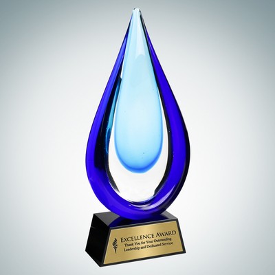 Art Glass Aquatic Award w/ Black Base and Gold Plate (L)