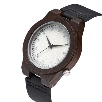 Ebony Wood & Leather Watch
