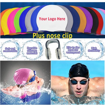 Silicone Swim Caps With Nose Clip For Adults Youths Kids