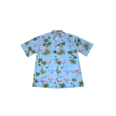 Blue Hawaiian Shirt (S - 3XL in-stock) - 100% Cotton Poplin Tropical Print w/ Coconut Buttons