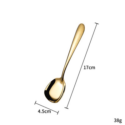 6.69" Gold Surface 304 Stainless Steel Medium Size Square Bottom Soup Spoon W/ Inclined Handle