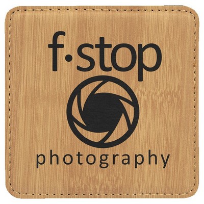 Square Coaster, Bamboo Faux Leather, Engraved, 4x4"