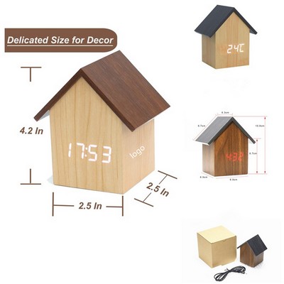 House Shape Children Digital Alarm Wooden Clock