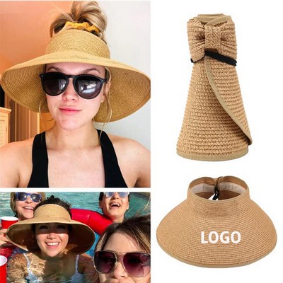 Roll Up Sun Visor Wide Brim Straw Hat