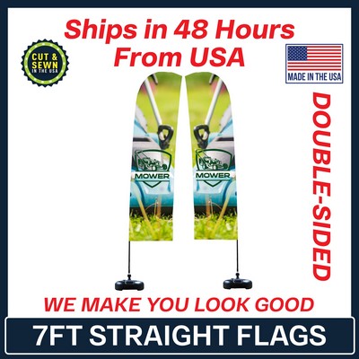 7' Double Sided Premium Straight Flag with Plastic Water Base & Carry Bag - Made in the USA