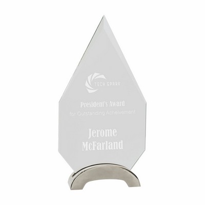 9 1/4" Clear Diamond Platinum Glass Award w/ Arch Metal Base