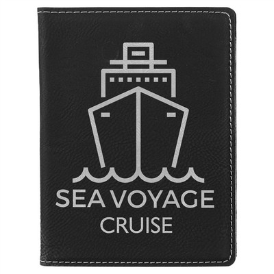 4 1/4" x 5 1/2" Black/Silver Leatherette Passport Holder