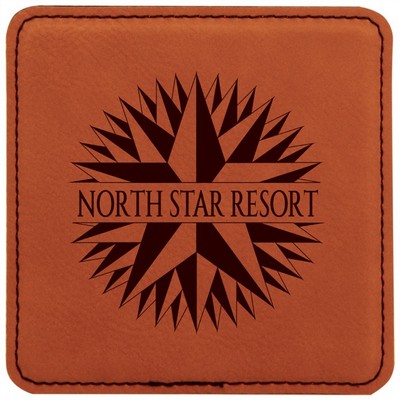 4" x 4" Square Rawhide Leatherette Coaster