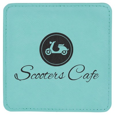 4" x 4" Square Teal Leatherette Coaster