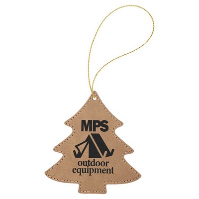 Light Brown Leatherette Tree Ornament with Gold String