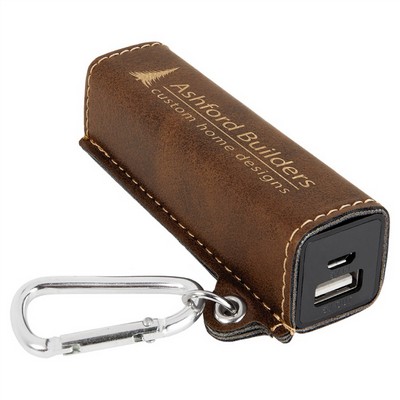 Rustic/Gold Leatherette 2200 mAh Power Bank with USB Cord