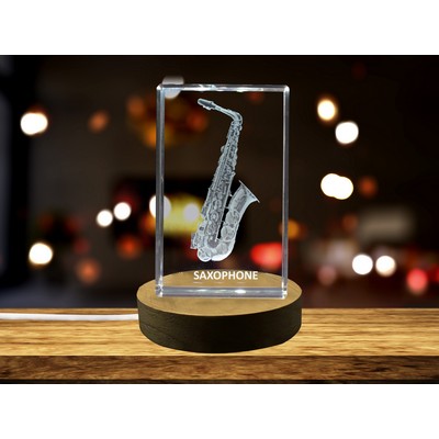 Saxophone 3D Engraved Crystal Award Trophy w/LED Base