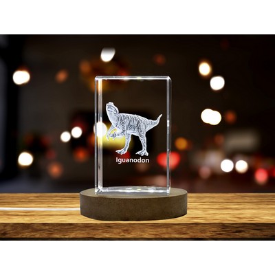 Iguanodon Dinosaur 3D Engraved Crystal Trophy w/LED Base