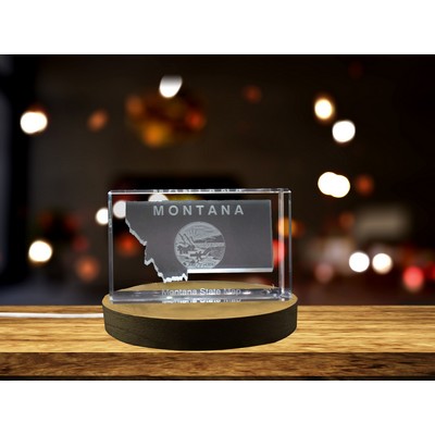 Montana 3D Engraved Crystal Trophy Award w/LED Base