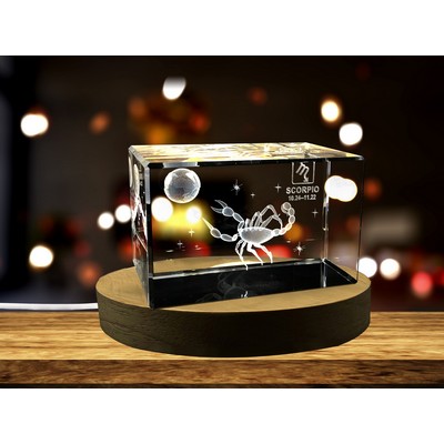 Scorpio Zodiac Sign 3D Engraved Crystal Award Trophy w/LED Base