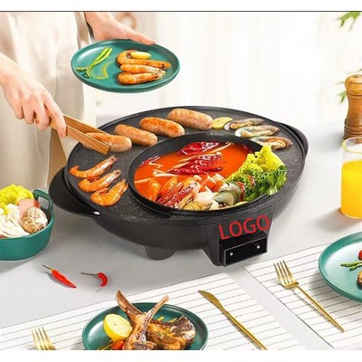 2" 1 Circular Edition Smokeless BBQ Grill and Hot Pot with Divider Portable